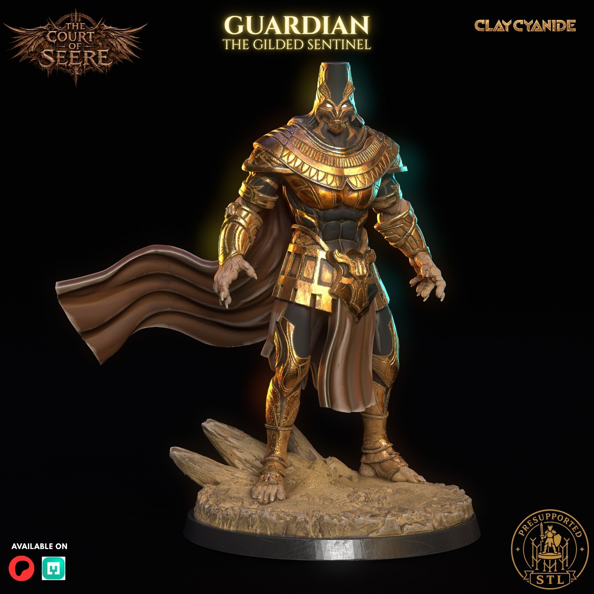 The Gilded Sentinel — Guardian of Prince Seere's Court, dark fantasy 3D printable STL miniature by Clay Cyanide